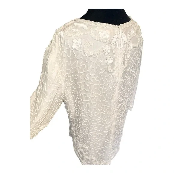 Vintage Rare Tan Chho Solid White Beaded Sequins Evening Top Approx Size XL - Picture 5 of 9